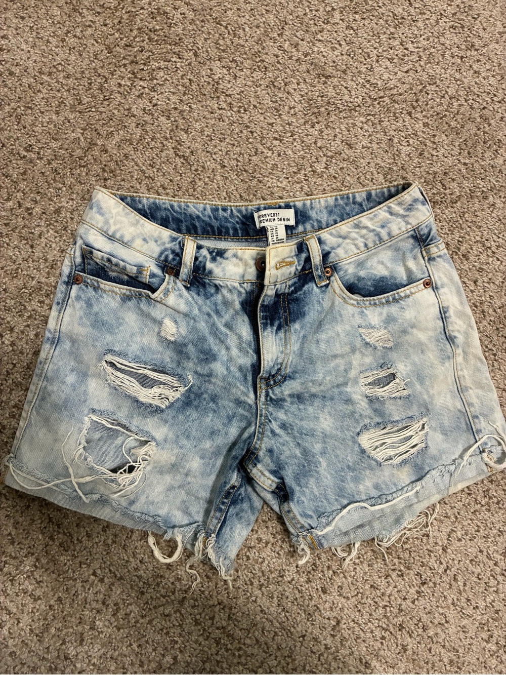 Forever 21 Acid Wash Light Blue Distressed Jean Shorts